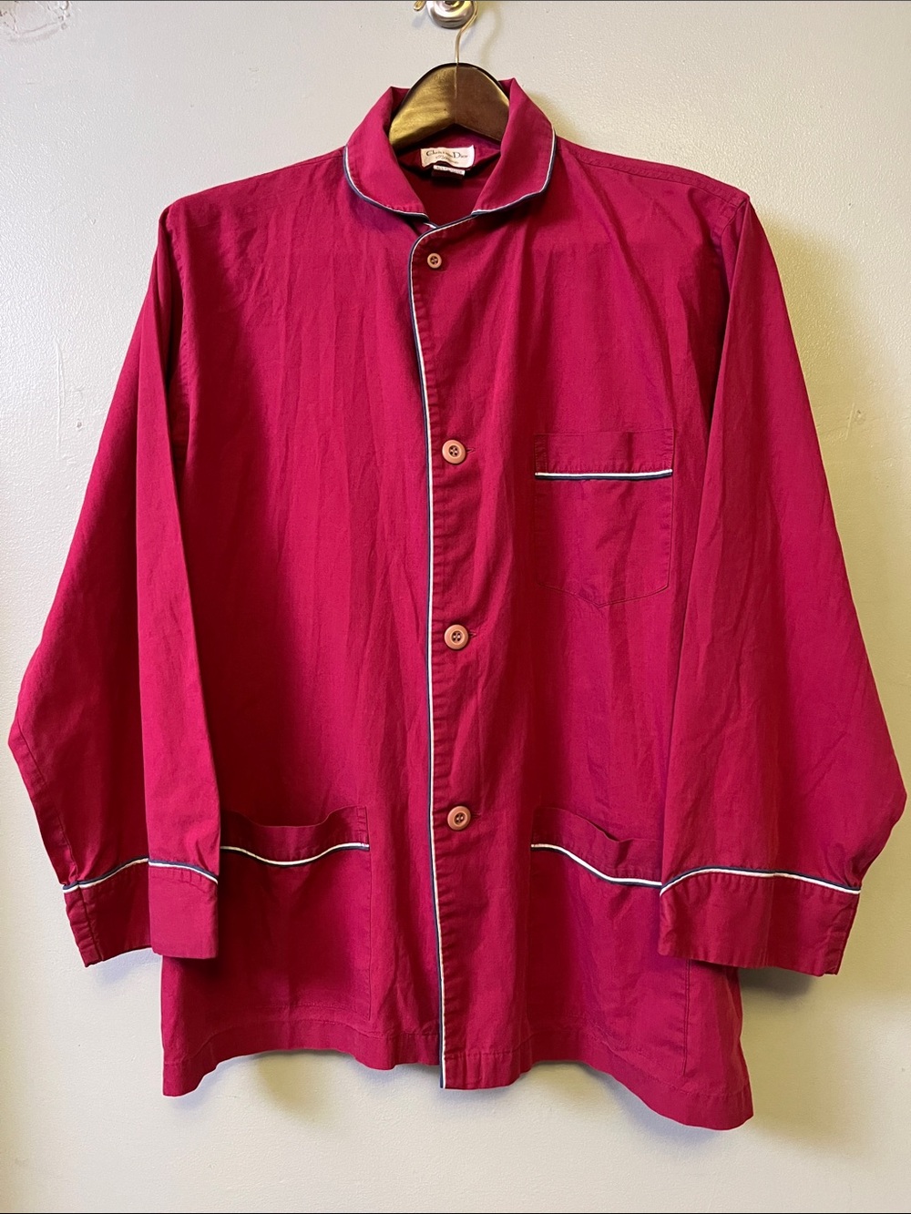 Dior Women's Raspberry Pink Piped Button-Front Pajama Top